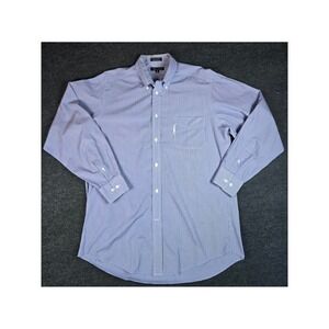 Vtg Faconnable Mens Blue White Plaid Button Down Long Sleeve Dress Shirt Size L